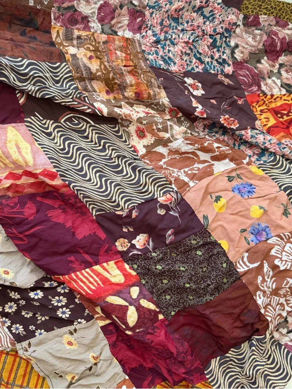 Vintage Patchwork Maxi Skirt Boho Festival Cottagecore Free Size Drawstring‎
